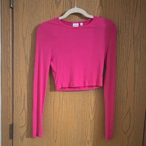 Sunday Best Aritiza Ribbed Hot Pink Crop Long Sleeve Sz S NWOT